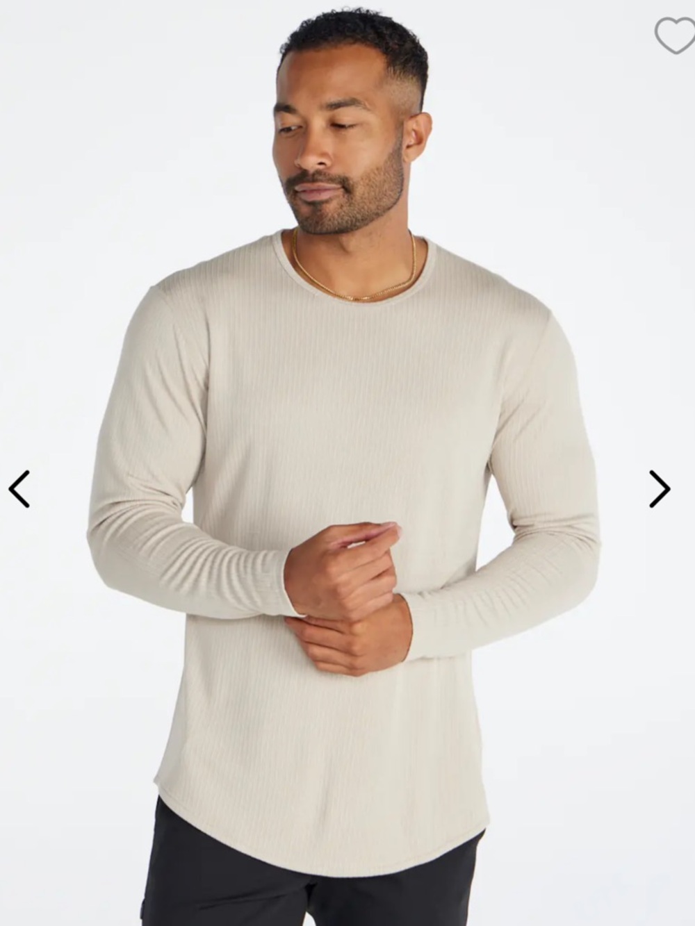 Ribbed Long Sleeve Drop-Cut Crew Neck Shirt - Beige/Latte